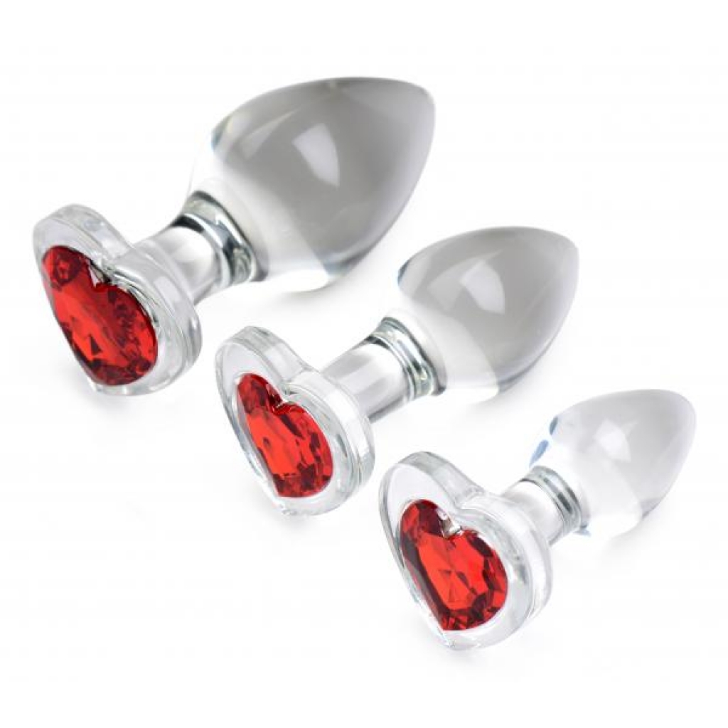 Red Heart Gem Glass Anal Plug Set - Delightful Pleasure