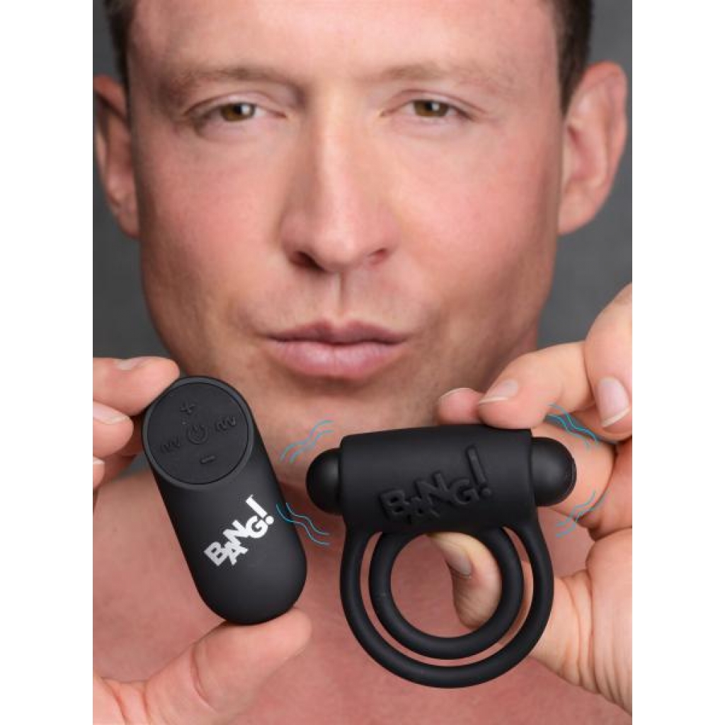 Remote-Controlled Vibrating Cock Ring and Bullet Combo - Black