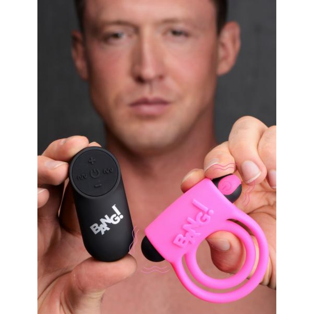 Remote Control 28x Vibrating Cock Ring with Bullet: Pink