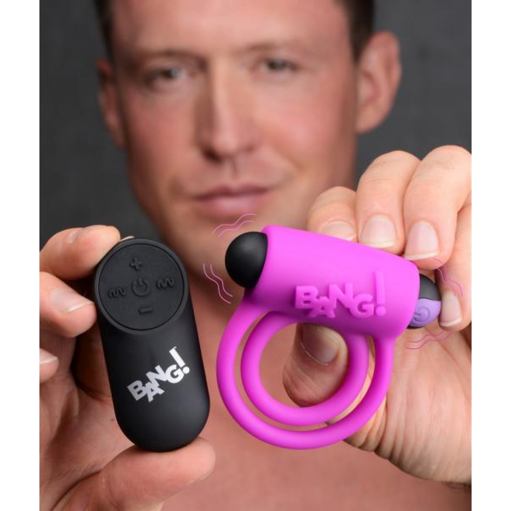 Remote Control 28x Vibrating Cock Ring and Bullet - Purple