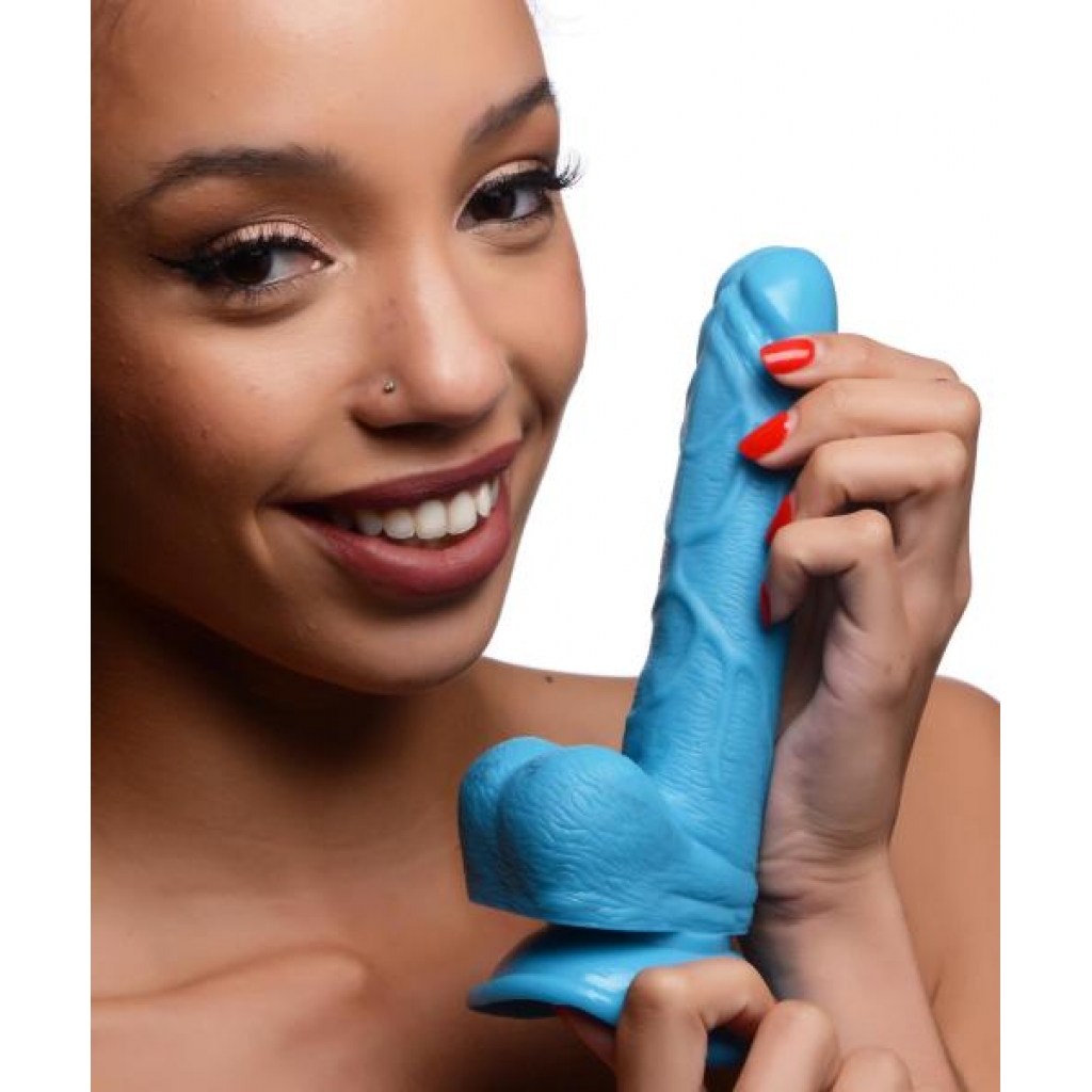 6.5 Inch Veined Dildo with Balls - Blue