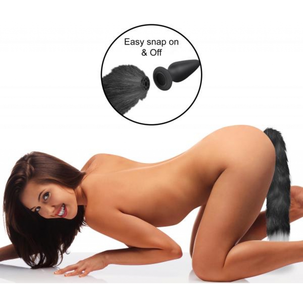 Interchangeable Black And White Fox Tail - Kinky Roleplay Accessory