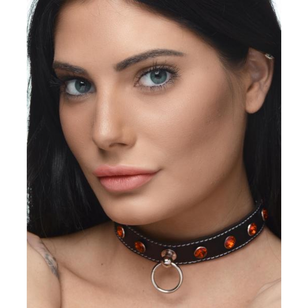 Rhinestone Choker With O-ring - Red