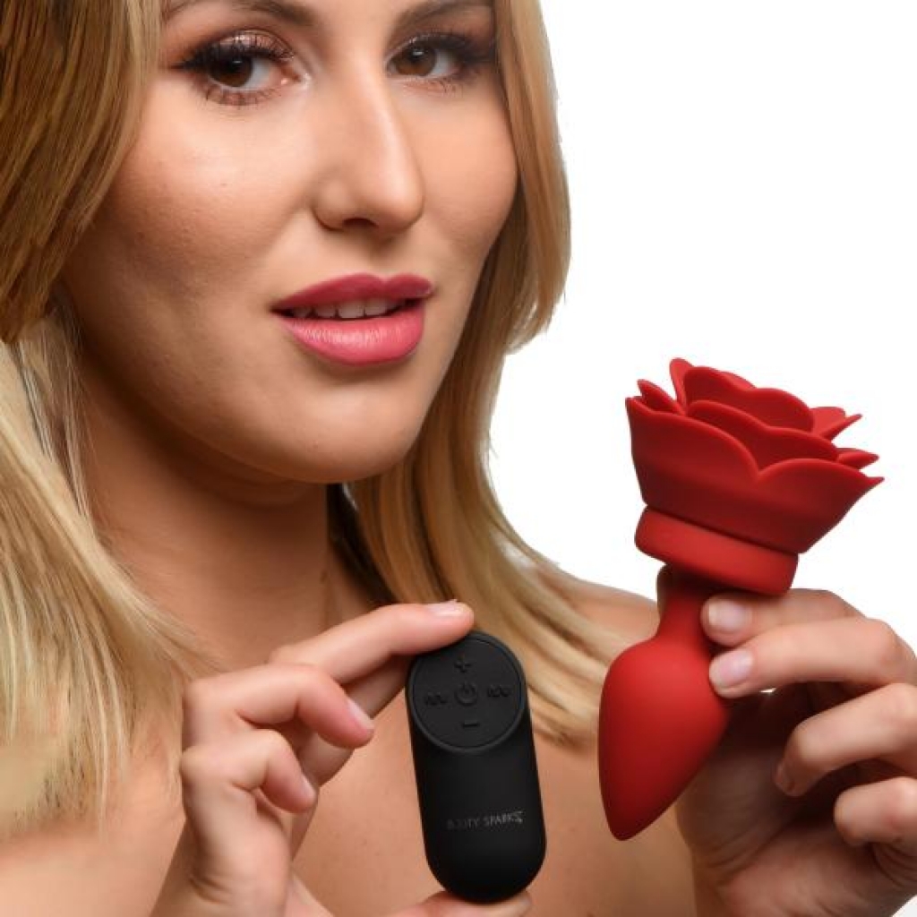 28x Silicone Vibrating Rose Anal Plug with Remote - Small