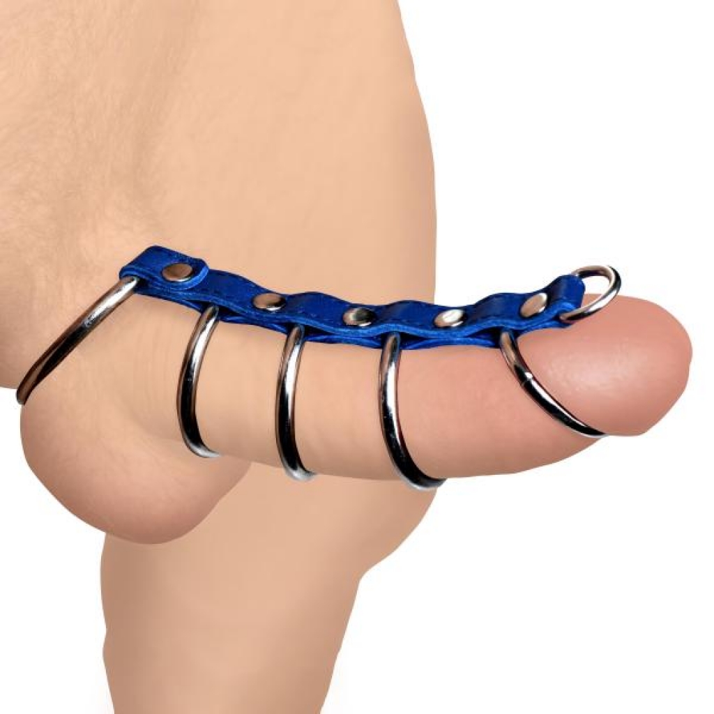 Leather And Steel Gates Of Hell - Blue: Edgy Cock Ring Design