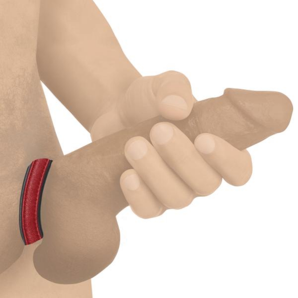 Velcro Leather Cock Ring - Red