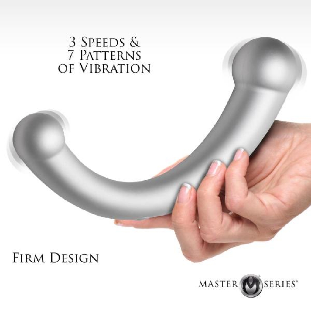 Enhanced Crescent Vibrating Dual-Ended Dildo - Silver