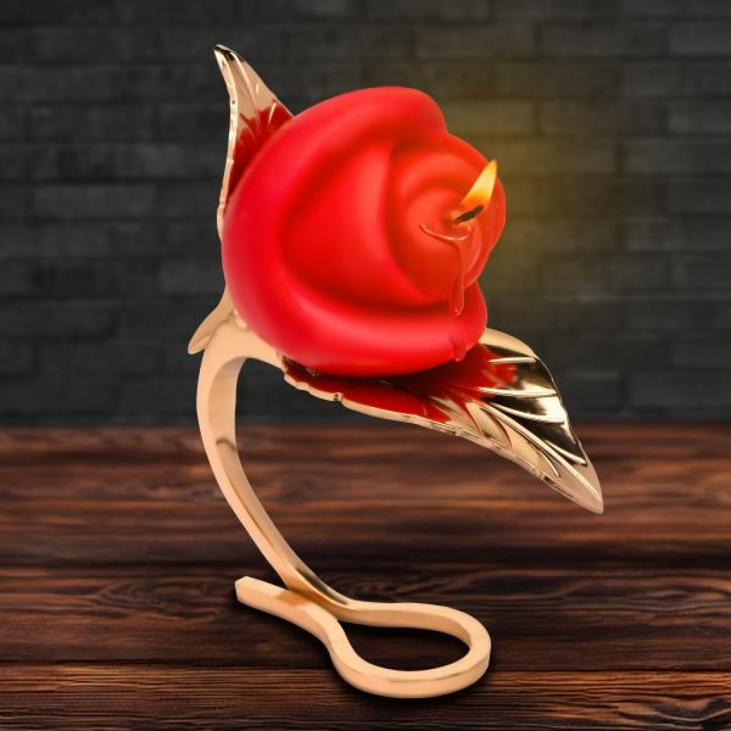 Burning Passion Rose Candle with Elegant Holder