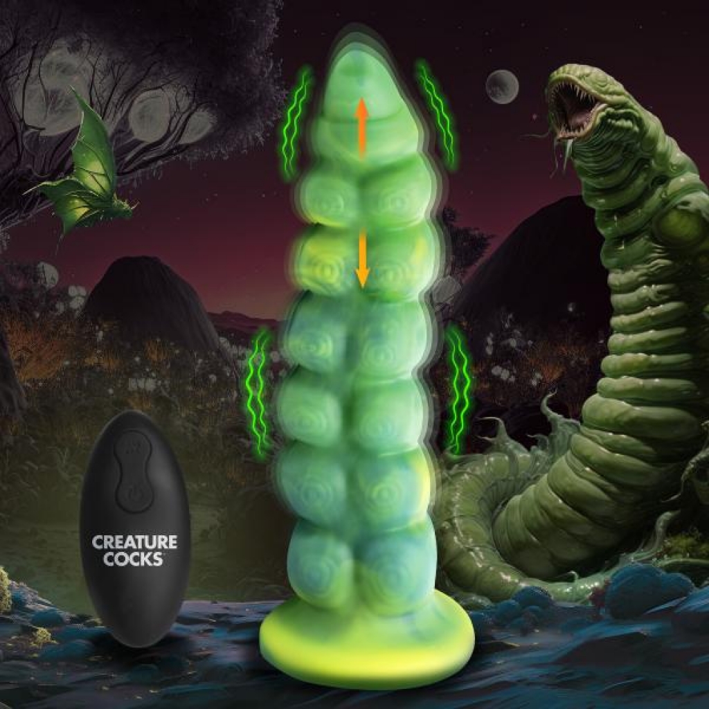 Squirmer Thrusting & Vibrating Silicone Dildo - Yellow-Green