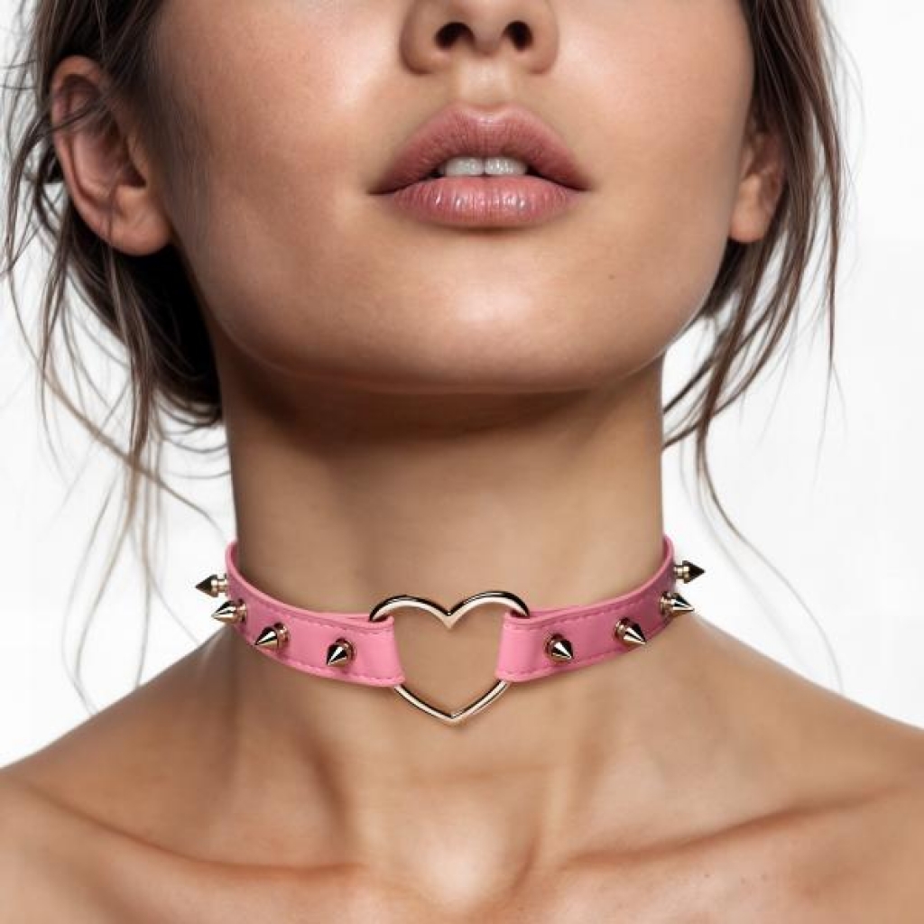 Spiked Heart Choker - Pink