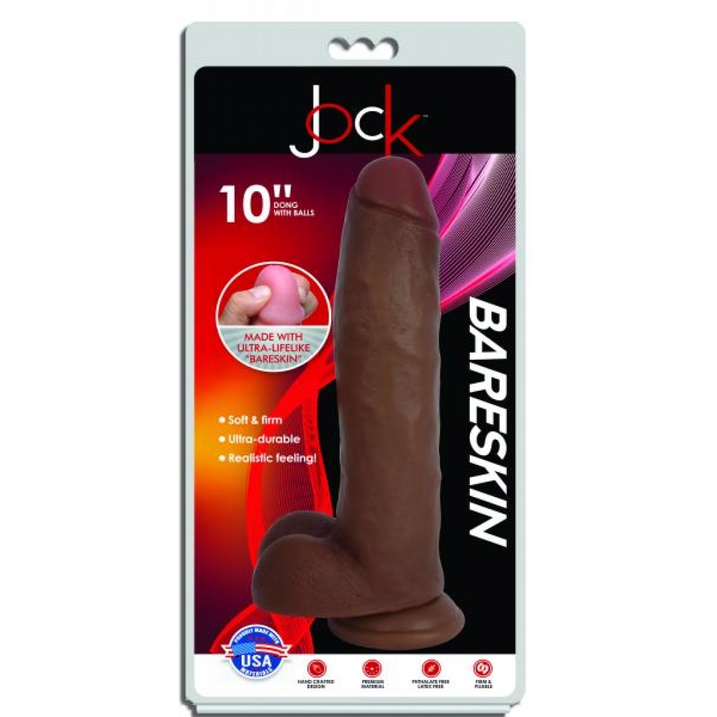 Jock Dark Bareskin Dildo With Balls - 10 Inch