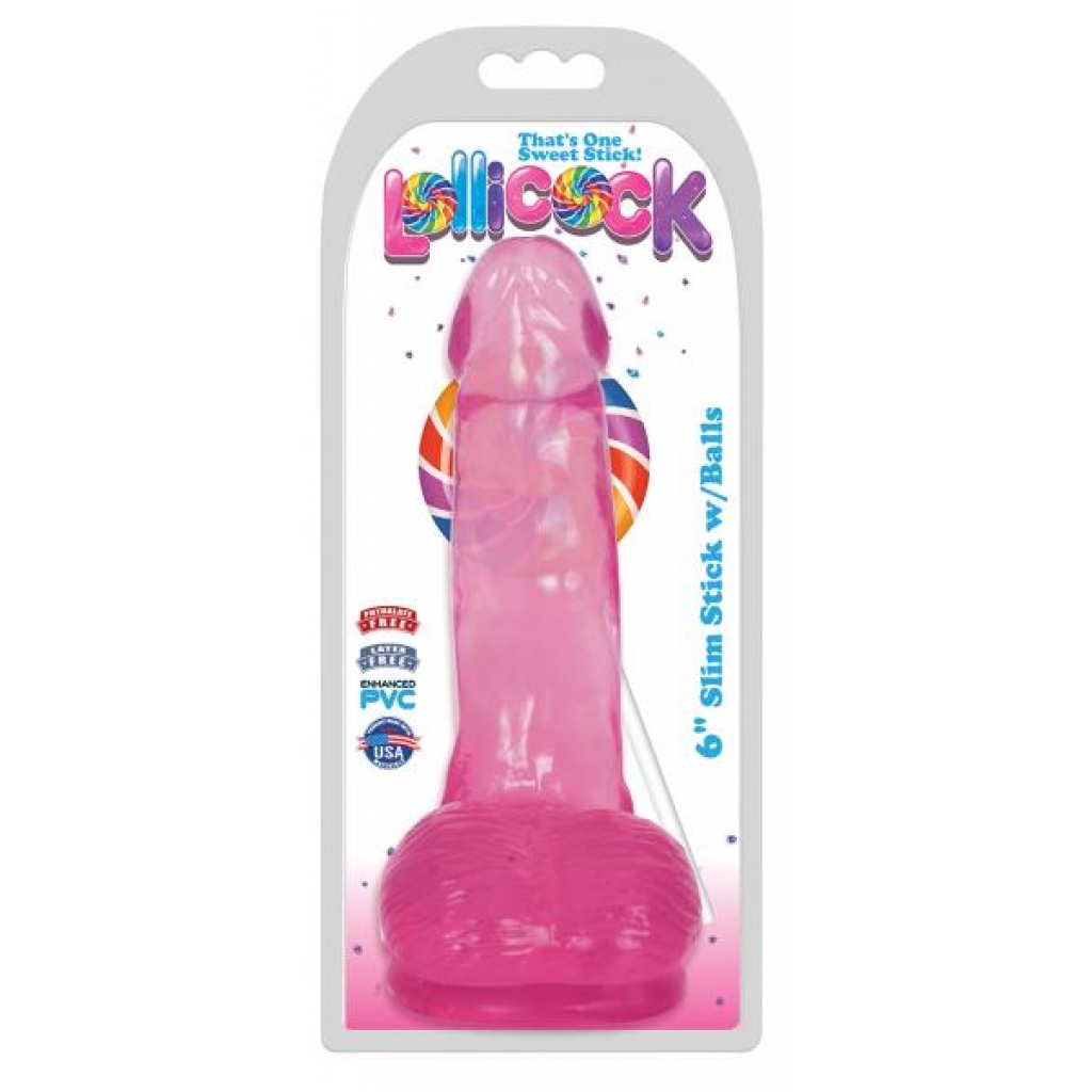 6 Inch Slim Stick with Balls - Cherry Ice Dildo