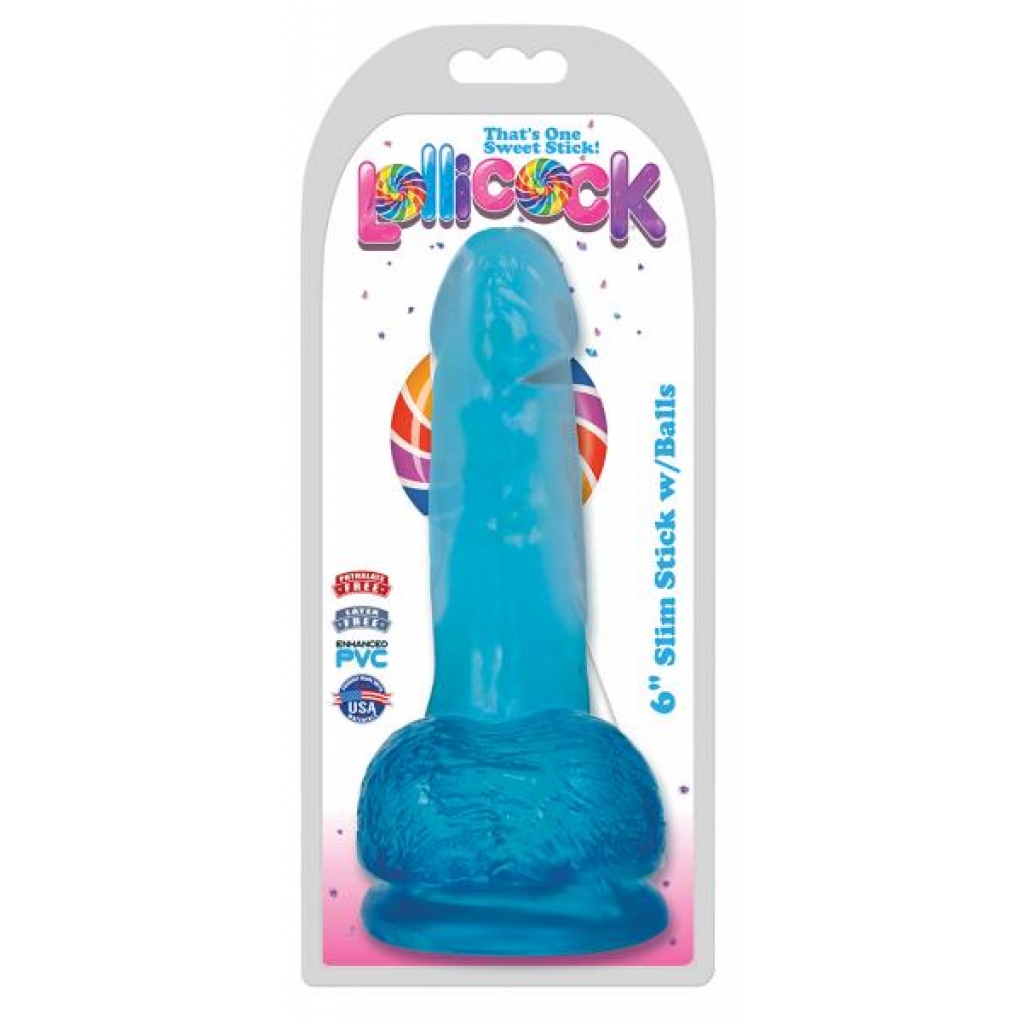 6 Inch Slim Stick With Balls - Berry Ice Dildo