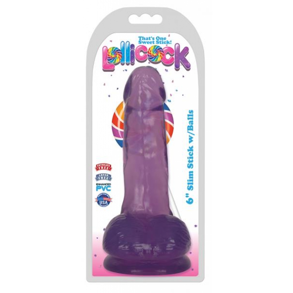 6 Inch Slim Stick with Balls - Grape Ice Dildo