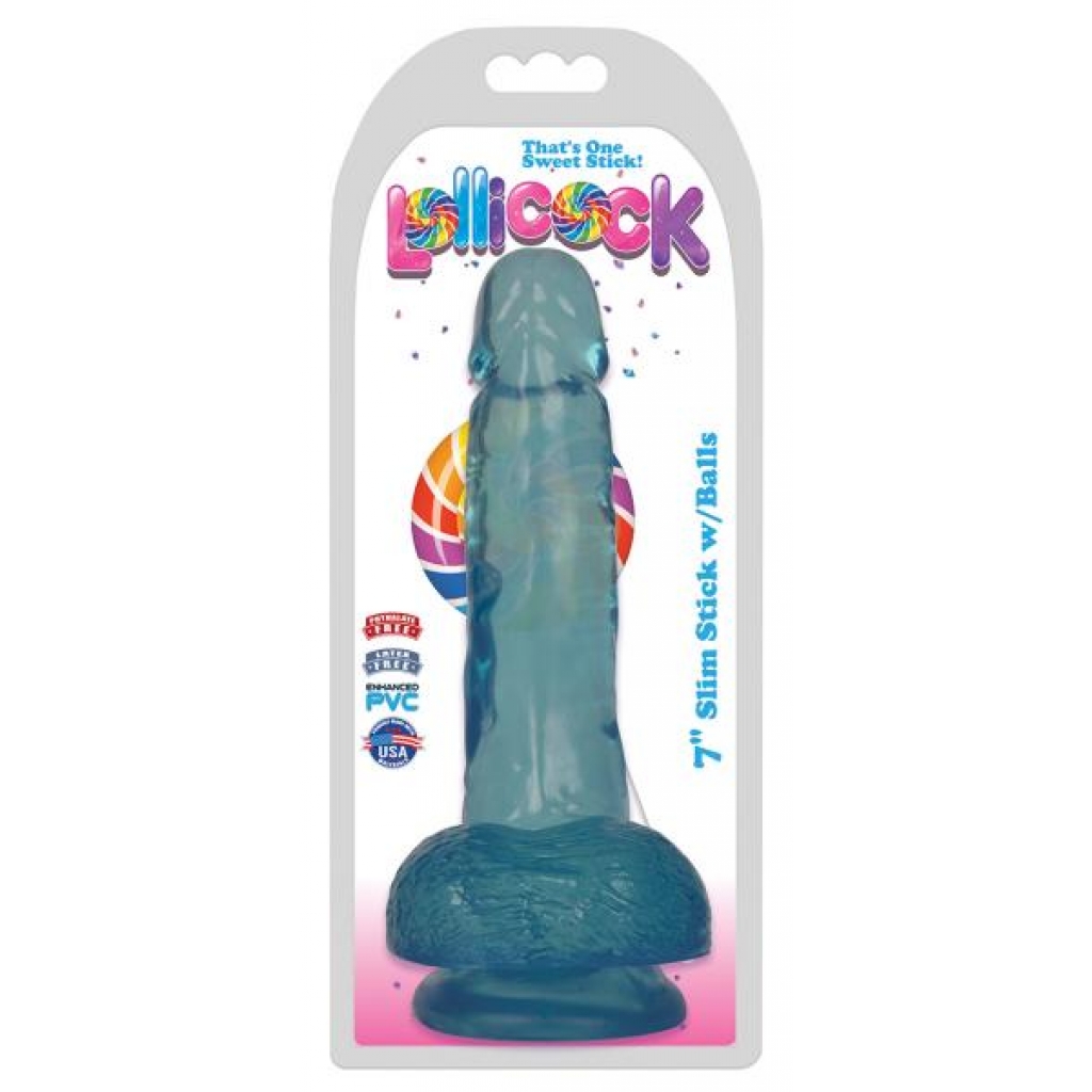 7 Inch Slim Stick with Balls - Berry Ice Dildo