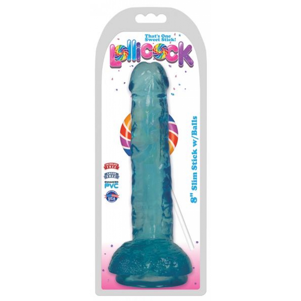 8 Inch Slim Stick With Balls - Berry Ice Dildo