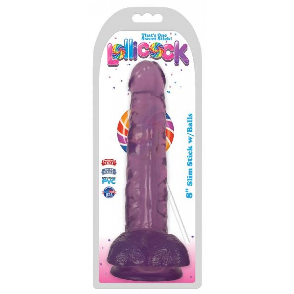 8 Inch Slim Stick with Balls - Grape Ice Dildo