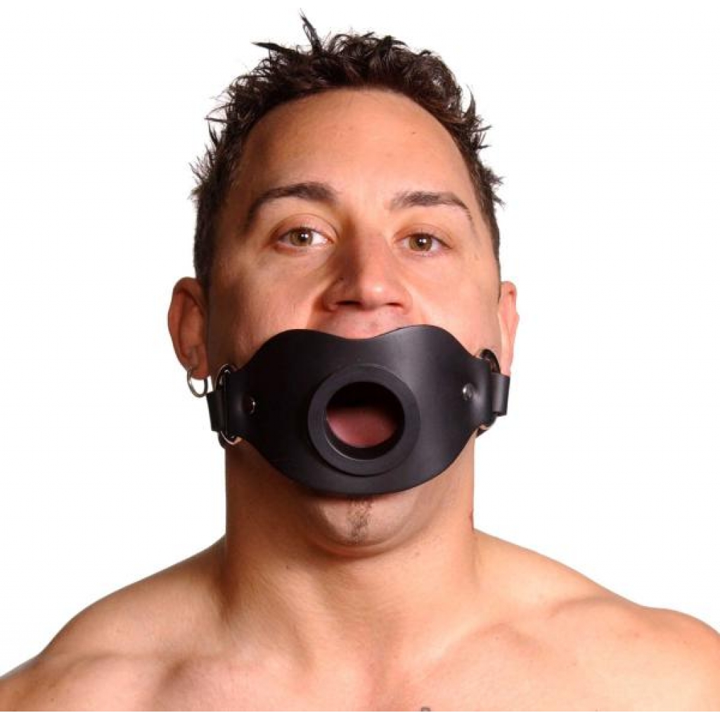 Feeder Locking Open Mouth Gag - Black Leather (O/S)