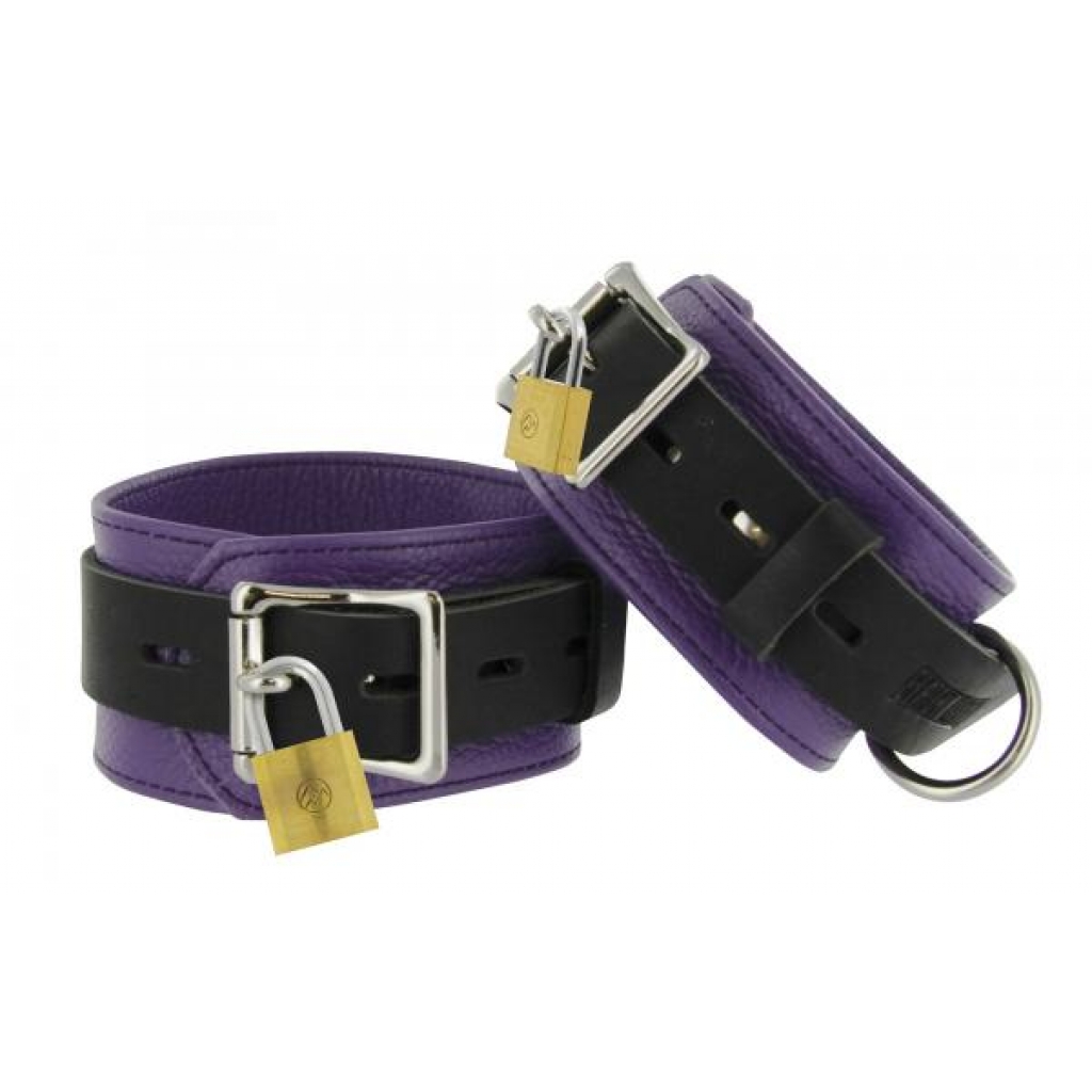 Strict Leather Purple Black Deluxe Locking Ankle Cuffs