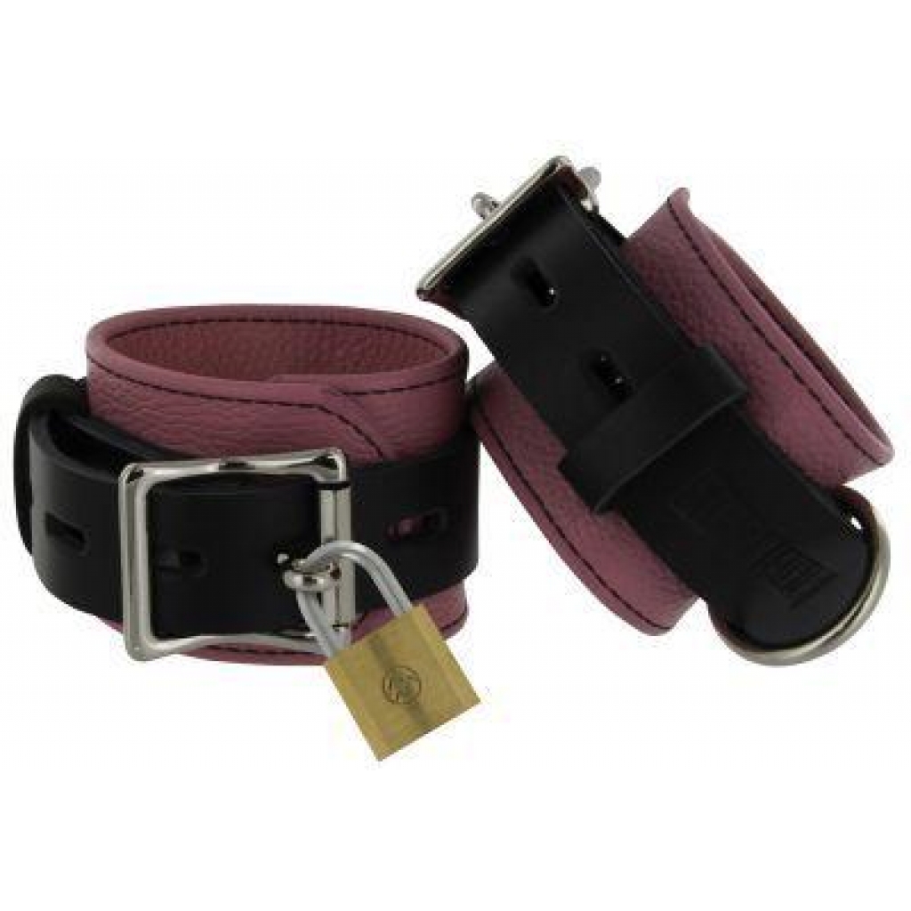 Strict Leather Pink Black Deluxe Locking Wrist Cuffs