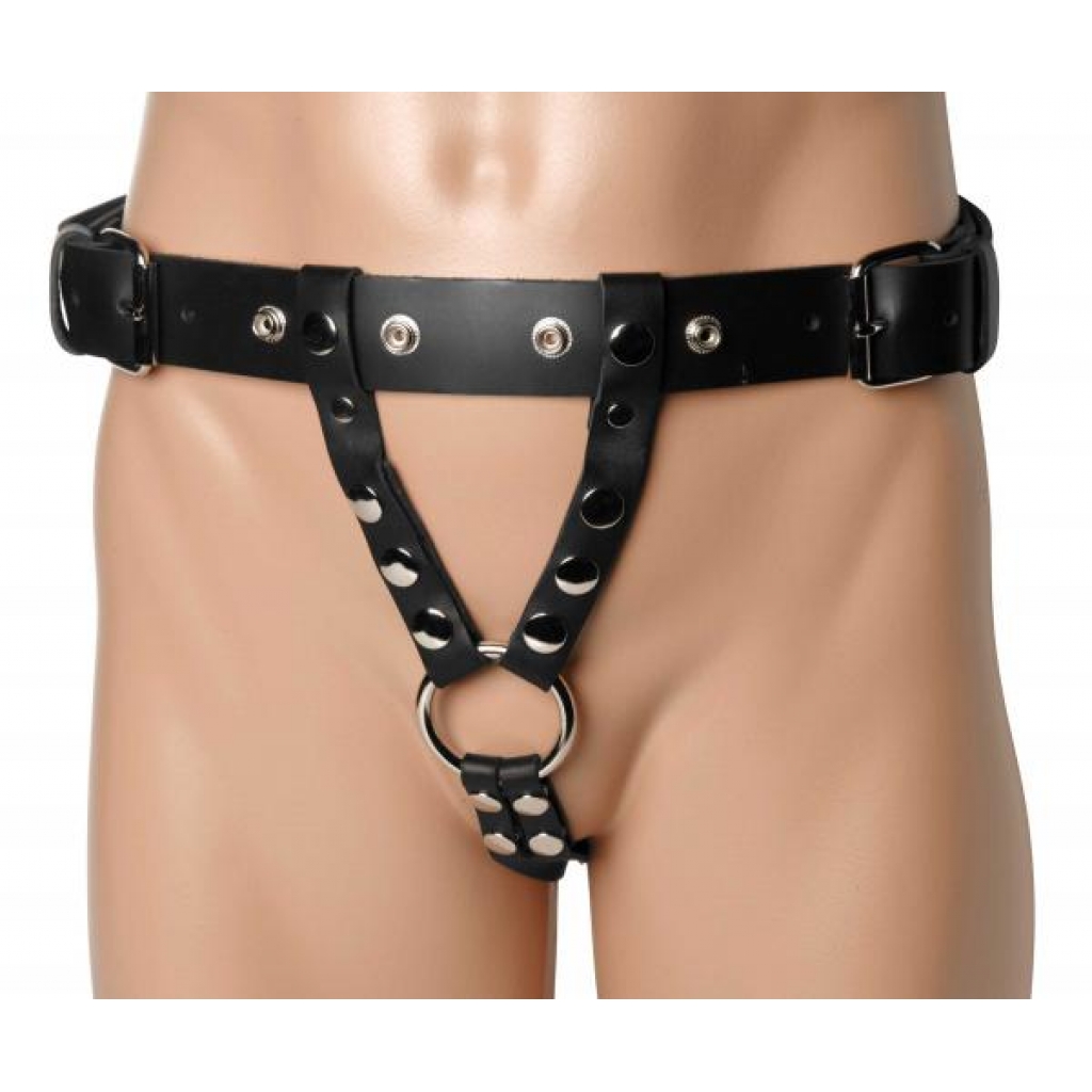 Double Penetration Premium Leather Dildo Harness - For Men