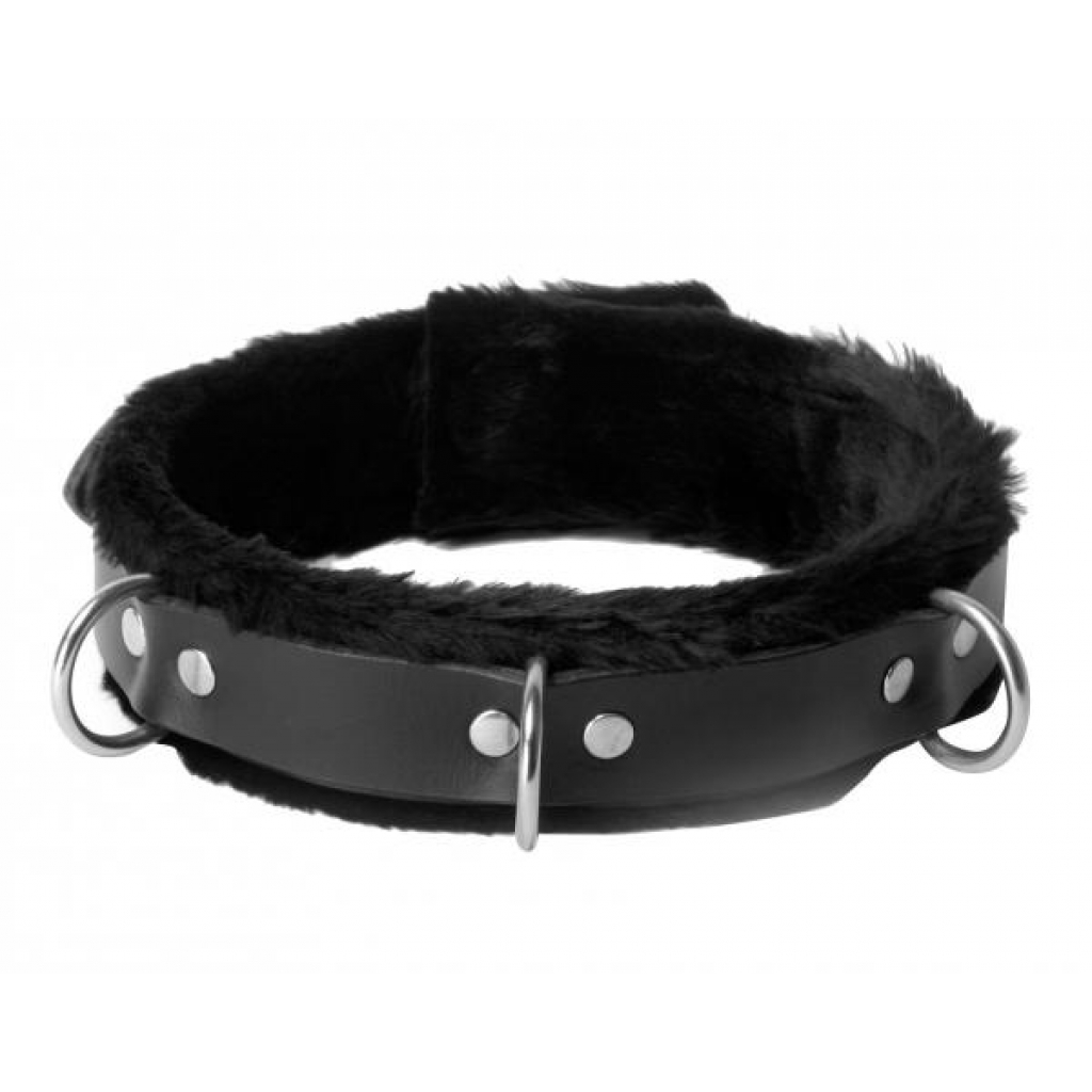 Strict Leather Narrow Fur Lined Locking Collar - Black