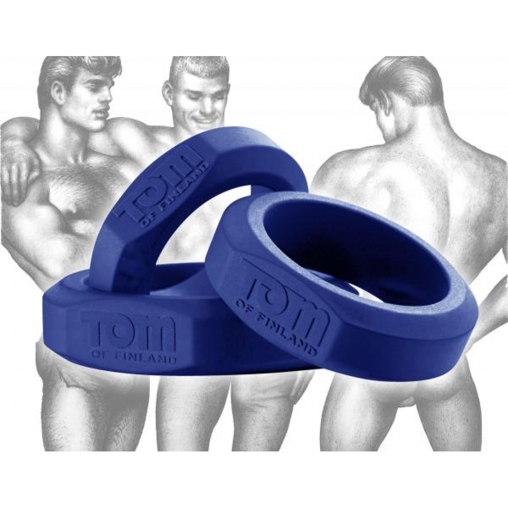 Tom Of Finland 3-Piece Cock Ring Set - Blue Silicone