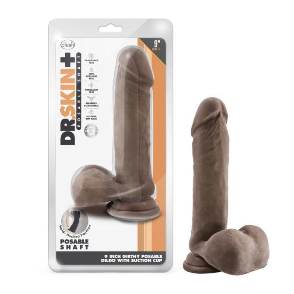 Dr Skin Plus 9in Thick Posable Dildo With Balls - Chocolate