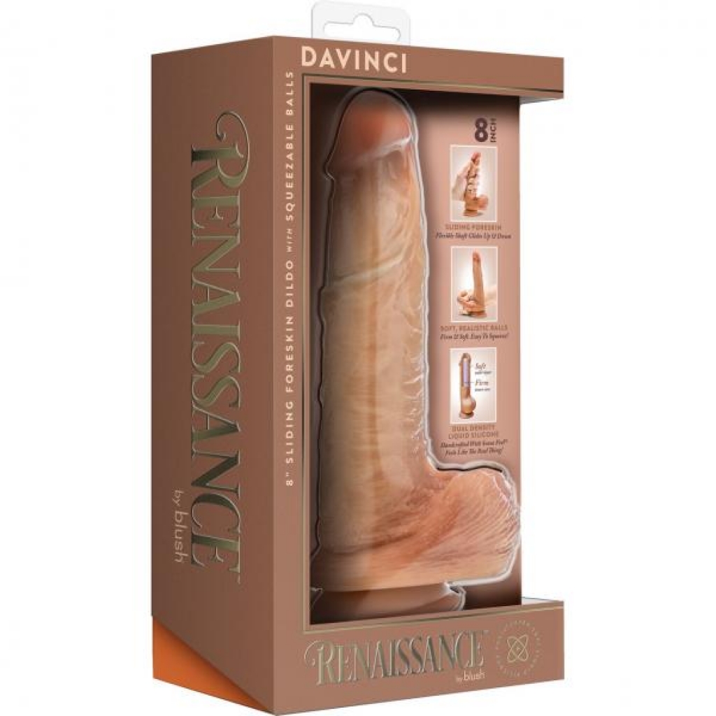 Renaissance Davinci 8 In. Sliding Foreskin Dildo - Tan