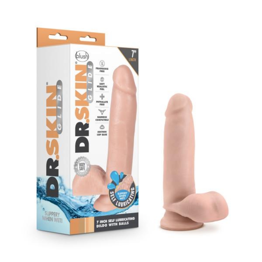 Dr. Skin Glide Self-Lubricating Dildo with Balls - Vanilla