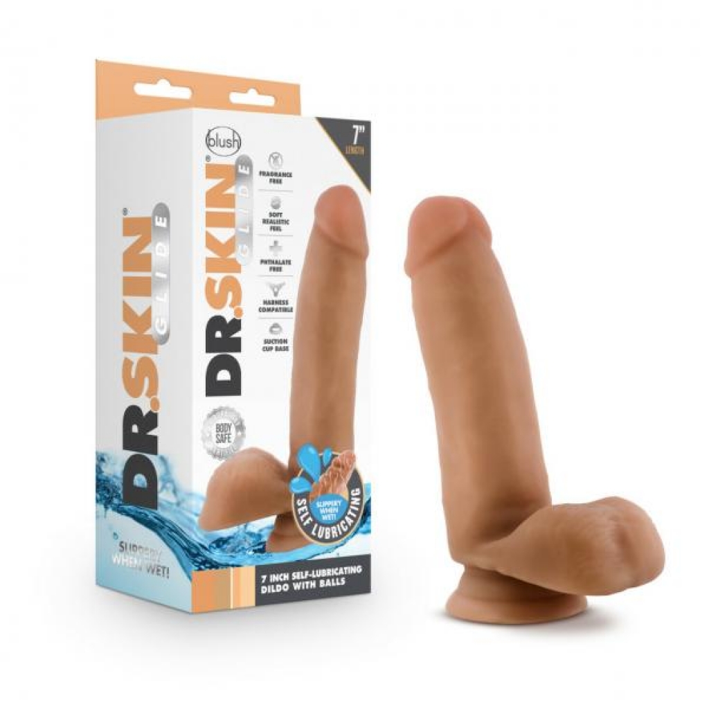 Dr. Skin Glide 7in Self Lubricating Dildo - Mocha