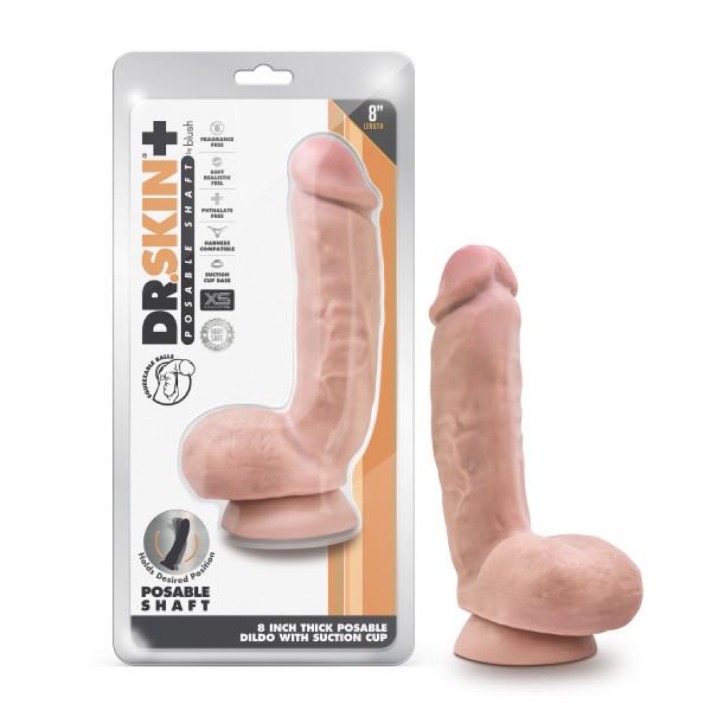 Dr. Skin Plus 8-Inch Thick Dildo with Squeezable Balls - Vanilla