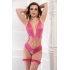 2pc Open Crotch Laced Teddy W/ Criss Cross Back Raspberry Rose - G World Intimates