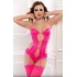 2pc Deep Plunge Strappy Teddy & Stockings Glossy Pink - G World Intimates