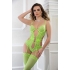 2-Piece Deep Plunge Strappy Teddy & Stockings - Neon Kiwi