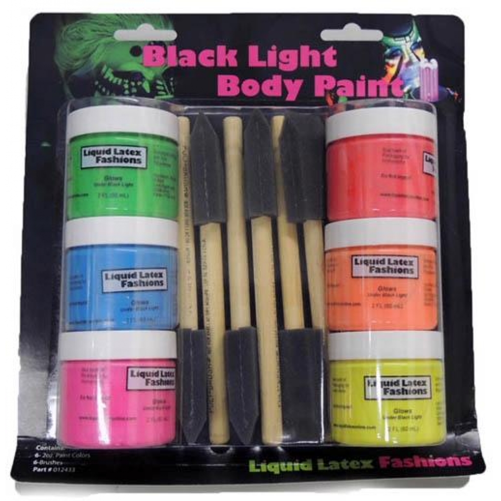 Blacklight Liquid Latex Body Paints 6 Brushes Kit Liqu