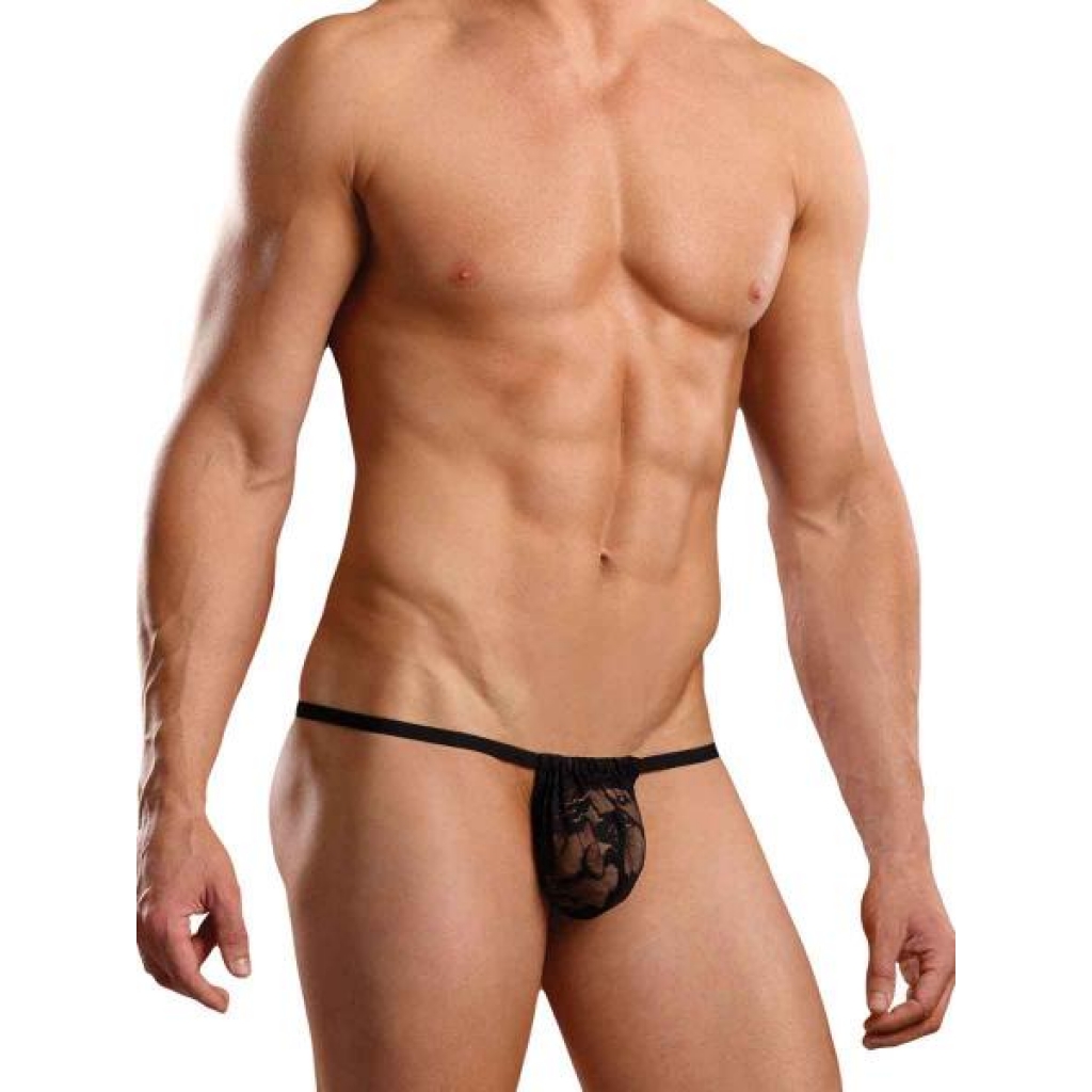 Male Power Posing Strap - Stretch Lace Black O/S