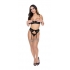 Ooh La Lace Demi Bra Garter & Tanga Black S/m - Magic Silk Lingerie