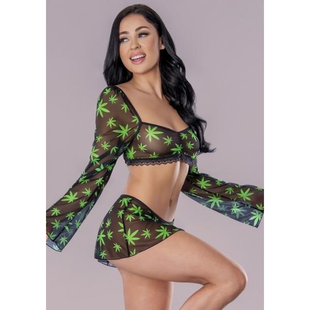 Hazy Dayz Crop Top Skirt & G String Pot Leaf L/xl - Magic Silk Lingerie