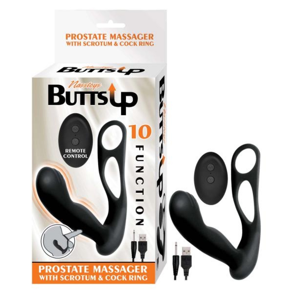 Butts Up Prostate Massager with Scrotum & Cock Ring - Black