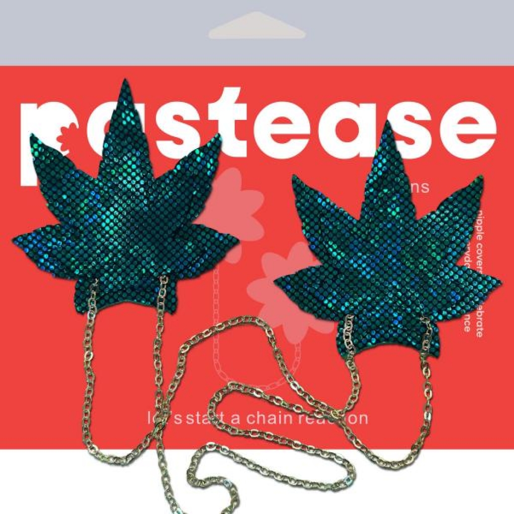 Shattered Glass Disco Ball Weed Nipple Pasties with Gold Chain