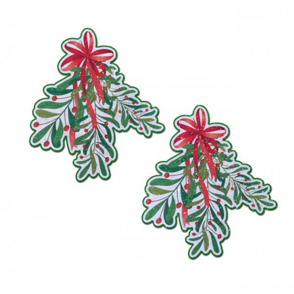 Pastease Xmas Winter Mistletoe Nipple Pasties with Red Bow