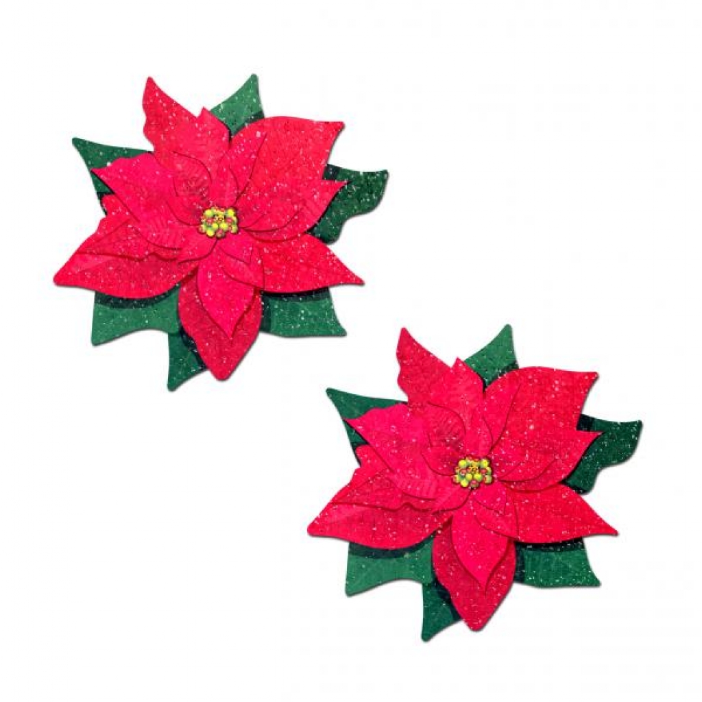 Pastease Winter Poinsettia Red & Green - Festive Nipple Pasties