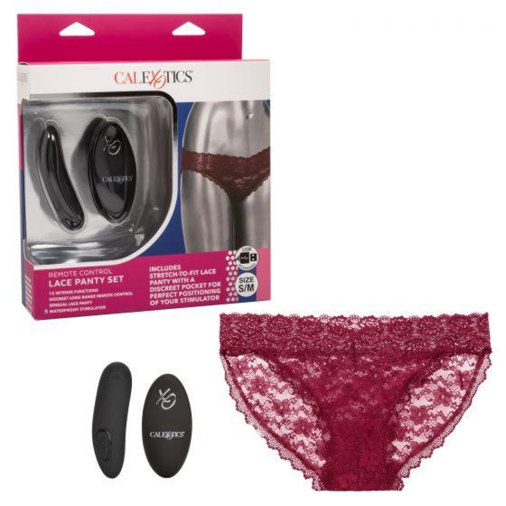 Remote Control Lace Panty Set - S/M Burgundy