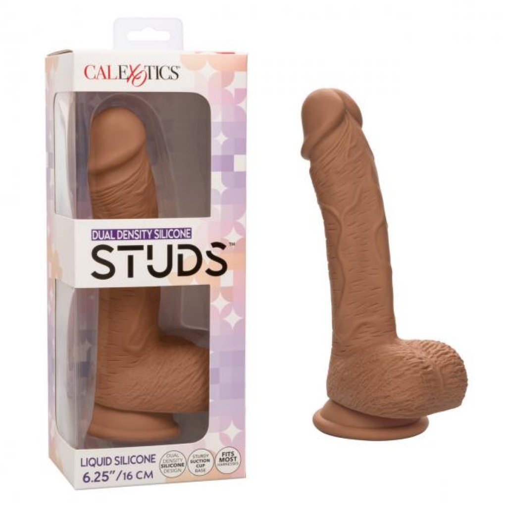 Dual Density Silicone Stud - 6.25 Inches Brown Dildo