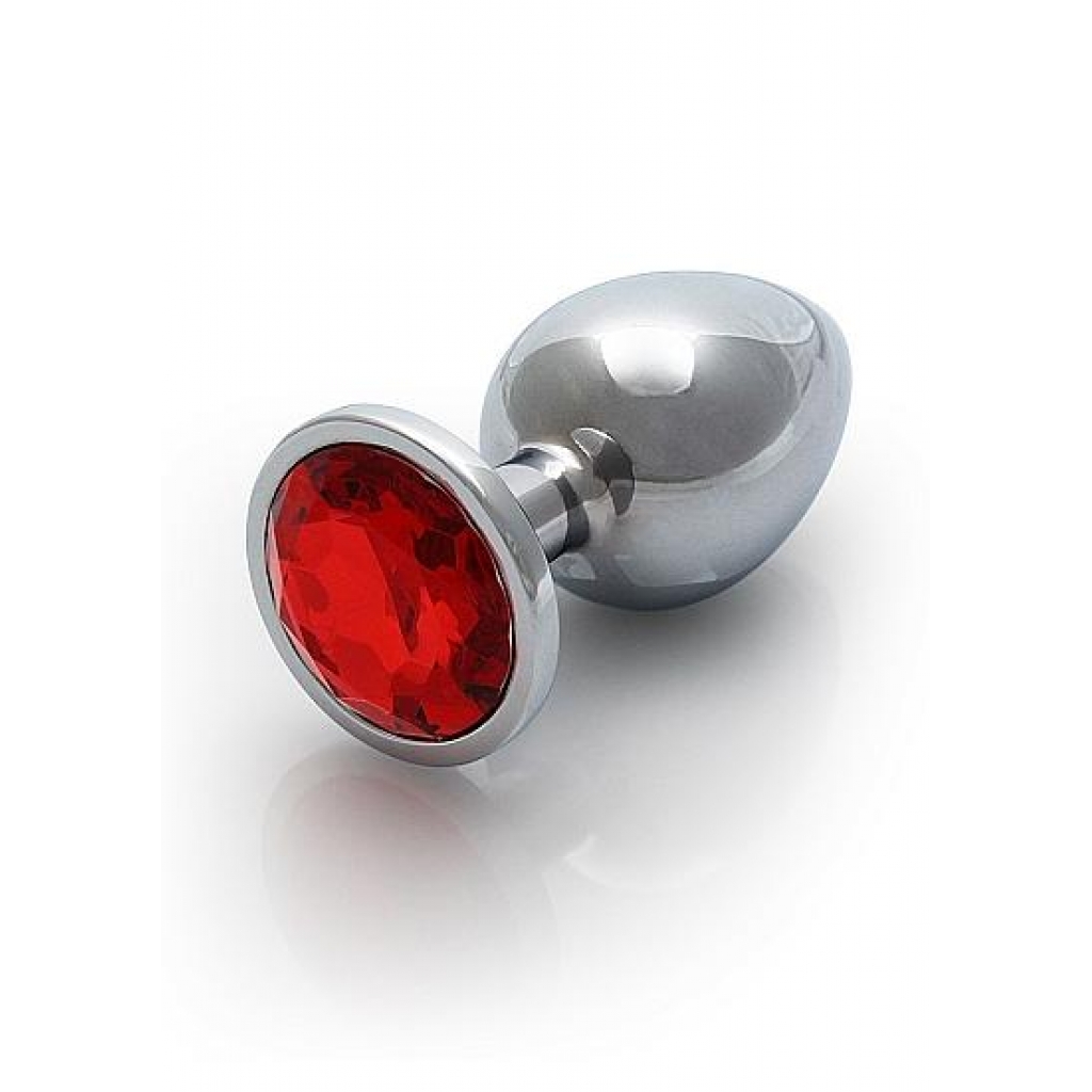 Round Gem Butt Plug - Medium Silver Ruby Red