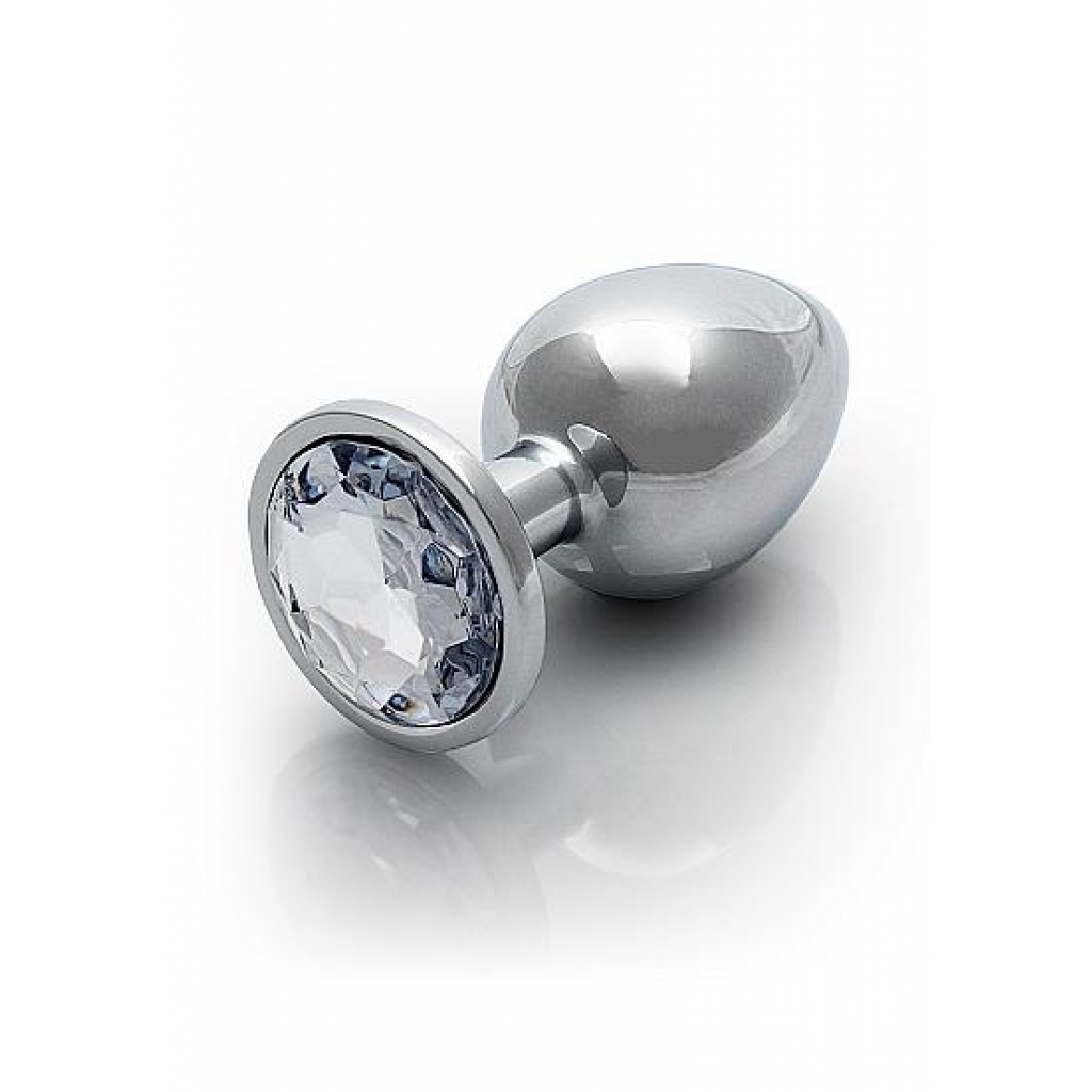 Round Gem Butt Plug - Medium Silver Diamond - Elegant Design