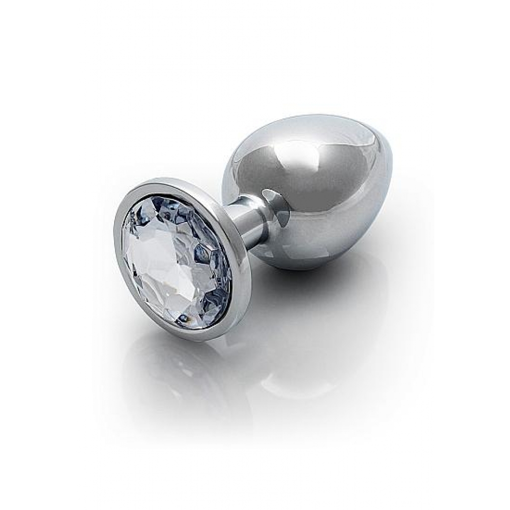 Round Gem Butt Plug Large - Silver Diamond