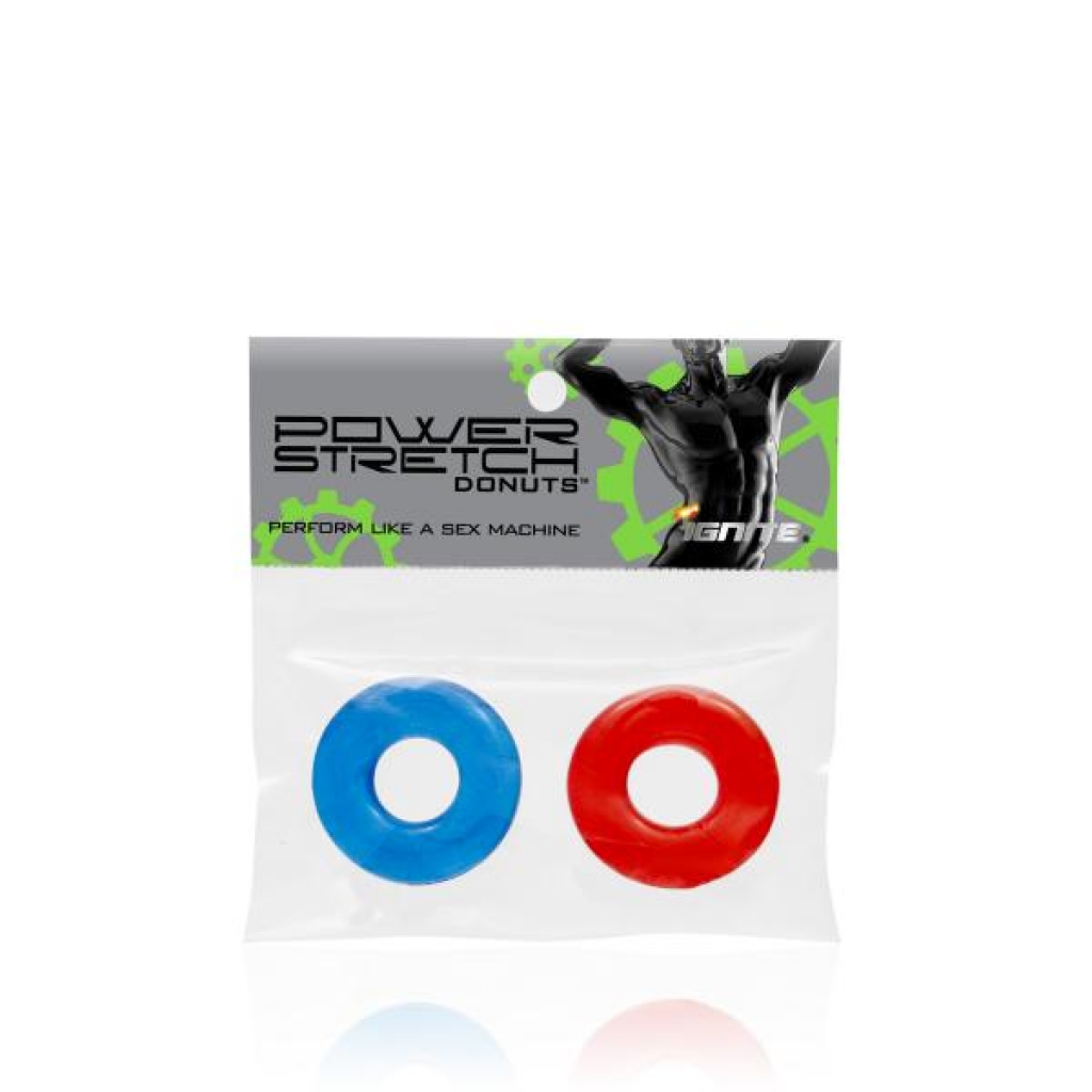 Power Stretch Donuts 2 Pack Cock Rings (Red/Blue)