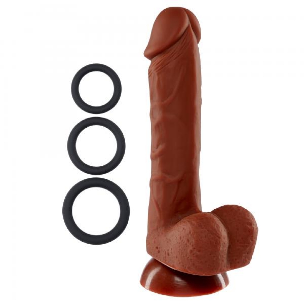 Premium Silicone Dong with 3 C-Rings - Brown, 7 Inches